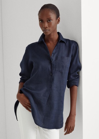 Women's Ralph Lauren Linen Long Sleeve Shirts | 973821EKI